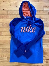 Nike Therma-Fit Hoodie Size M Blue Orange Script Logo Thumbholes picture