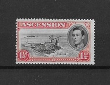 Ascension 1938 GVI 1.5d 'Davit' Flaw SG40A Perf 13.5 Mint Cat£400 picture