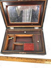 antique sewing box fitted inside, mirror compartments pin cushion original 1800 picture