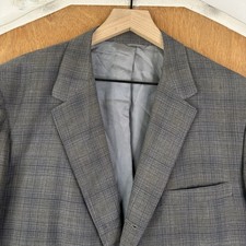 VTG Plaid Blazer Mens 44S Gray 3/2 Roll 3 Button Wool Sport Coat Jacket 1960s picture