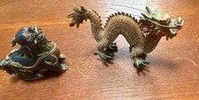 Vintage Heavy Brass Chinese Dragon Statue – Feng Shui Imperial Loong Figurine picture