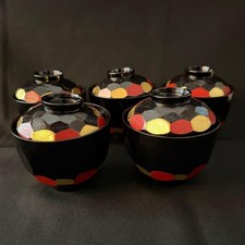 Zohiko Yachiyo Lidded Bowls Set of 5 Kyoto Lacquer Floral No Box Unused picture