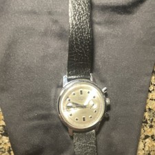 Vulcain Swiss Made Manual-Wind Chronograph Vintage SS Silver Dial Black Strap picture