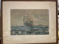 NICE 19th C WATERCOLOR PAINTING ORIGINAL SIGNED MARITIME SCHOONER SEASCAPE picture