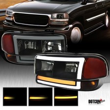 Fits 1999-2006 GMC Sierra Yukon Smoke Headlights+Sequential LED Bumper Lamps picture