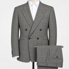 VTG Giorgio Armani 2-Piece Suit 40S 31x31.5 WOOL Grey Glen Plaid Double Breasted picture