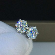 2Ct Round Cut Lab Created Diamond Solitaire Stud Earrings 14K White Gold Plated picture