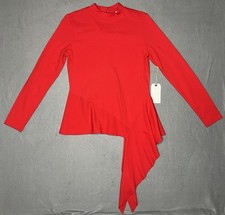 Nordstrom Leith Women’s Red Asymmetrical Hem Long Sleeve Top Shirt Size Large picture