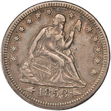 1853 Seated Liberty Quarter 25C Arrows and Rays AU Toned picture