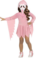 Toddler Girls Ghost Face Halloween Costume 3T-4T Pink Shimmer Glitter Hooded Dre picture