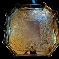 Antique  Silver Plate Art Nouveau Serving Tray Feet/Handle 16”x16” Square picture