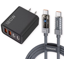 120W 4-Port USB-C PD Fast Charger US Plug + Toocki 100W USB-C Cable 1m Set picture