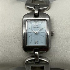 Fossil F2 ES-1826 Womens Watch 20mm Blue Dial Stainless Steel New Battery 6.5