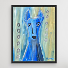 ARivers Postmodern Art 14x11 Blue Dog Canvas Painting Signed Original Decor picture