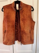 Vintage Burberry Rust Orange Sheep’s Shearling Lined Suede Zip Vest M Made Italy picture