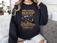 WKRP Turkey Drop Sweatshirt, WKRP Thanksgiving Turkey Drop Crewneck, Funny Retro picture