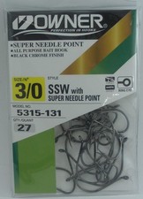 Owner 5315-131 SSW All Purpose Hook Needle Point RevBend UpEye Black Sz 3/0 27Ct picture