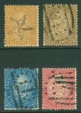 GUATEMALA 1871 Coat of Arms - 1st emssion - Scott # 1-4 used VF picture