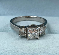 3.20Ct Princess Cut Lab Grown Diamond Three Stone Wedding Ring 14K White Gold picture