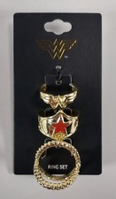 NEW - Wonder Woman Golden Color Ring Set 3-Piece Star WW Logo  Sizes 7.5-8.5 picture