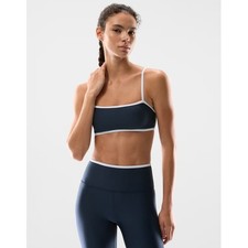 Aritzia Golden GloTone Showup Sports Bra Sporty Admiral Blue Bright White Piping picture