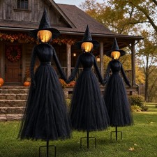Eerie 6FT Witch Trio with Glowing Faces - Weatherproof Halloween Yard Stakes picture