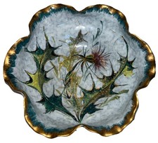 Italy Hand painted gold thistle flower decor Fiorentino Saca Sesto Bowl Marked picture