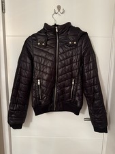 MODERN RIVER ISLAND BLACK PUFFER  BOMBER COAT JACKET WITH HOOD UK SIZE 8 picture