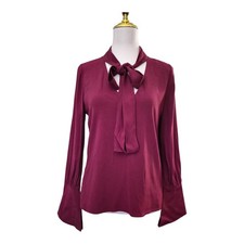 Alexis Diana Top Burgundy Bow Tie Neck Blouse Bell Sleeve NWT Size Small picture