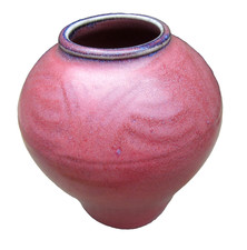 signed artist art pottery vase Craftsman Mission style matte mauve red glaze 5