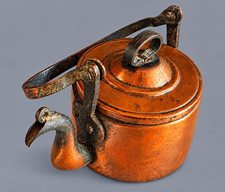Antique 19th Century Hand Hammered Copper Tea Kettle w/ Swing Handle picture