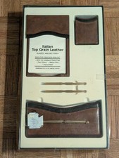 Vtg Executive 4 Piece Desk Set - Italian Top Grain Leather picture