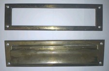 Vintage Large Antique Solid Brass 13x3.5 Letter Mail Door Spring Slot Both Sides picture