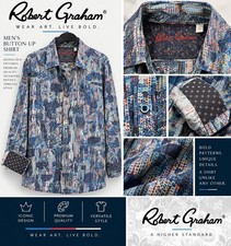 Robert Graham Men's L Cotton Woven Multicolor Abstract Long Sleeve Button-Up picture