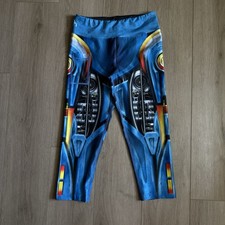Ink N Burn Robot Pocket Perf Capri Leggings  Blue Size 8 Rare Pattern picture