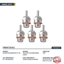 Bujias Incandescentes N3 Medio Hot para Motor Nitro Carro RC 1/8 1/10 5 Pzas picture