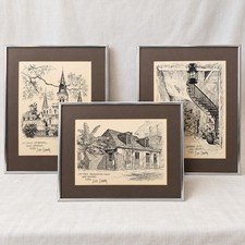 Vintage 1976 Don Davey New Orleans French Quarter Art Prints Framed Set of 3 picture