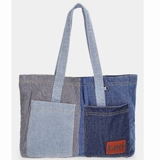Kacey Lee Women's Denim Tote Bag, Hickory Stripe and Patchwork picture