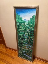 Vintage Balinese Tropical Landscape Painting Signed A.GO. Putra, Bongkasa Bali picture