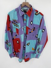 Vintage Wrangler Brushpopper Shirt Mens 17-35 Purple Aztec Cowboy Cut USA Made picture