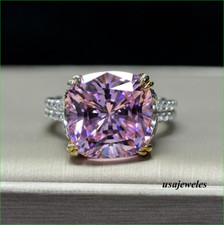 4CT Genuine Pink sapphire Cushion Cut Engagement Jewelry Ring 14K 2-Tone Gold FN picture