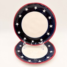 Yedi Houseware Patriotic Stars Stripes Salad Dessert Plates Set of 2 Navy Red picture