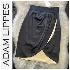 NWT Adam Lippes Silk Black Gold Drape Skirt Size 2 Retail $295 picture