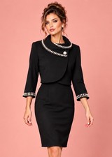 NEW Tahari ASL Dress Suit Size 8 Two Piece Set Black Sheath Double Breasted EXEC picture