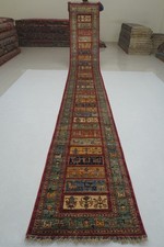 3x19 ft Red Buzakh Animal Gabbeh Afghan Hand knotted Long Runner Rug picture