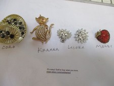 LOT #5  VINTAGE KRAMER SIGNED KITTY PIN & OTHER JEWELRY= 5 PIECES. ALL EXC CND. picture