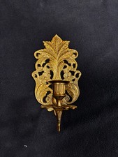 Wall-Mounted Metal Wall Sconce Candle Holder, Brass Finish Floral, 9 in x 5 in picture