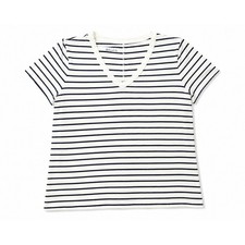 J.Crew Girlfriend Tee Womens Large White Navy Blue Striped V-Neck Cotton NWT picture