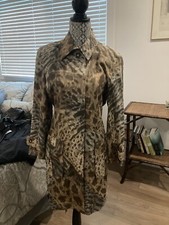 Mint Carlisle 100% Silk Button Full Length Lightweight Coat Leopard Sz 10 NWOT picture