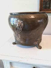 Large Antique Brass Lions Head Jardiniere Planter (See Mark on Bottom) picture